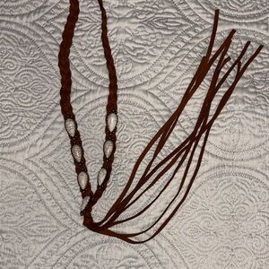 Braided Leather and Stone Necklace